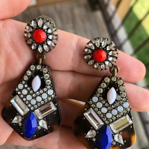 Faux tortoise shell and jeweled earrings